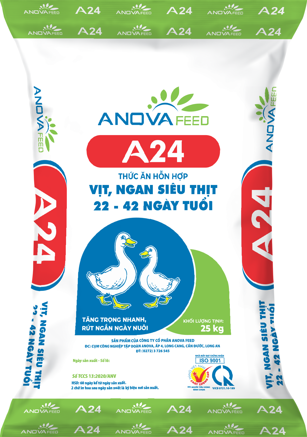 Thức ăn hỗn hợp VỊT, NGAN SIÊU THỊT 22 - 42 ngày tuổi A24