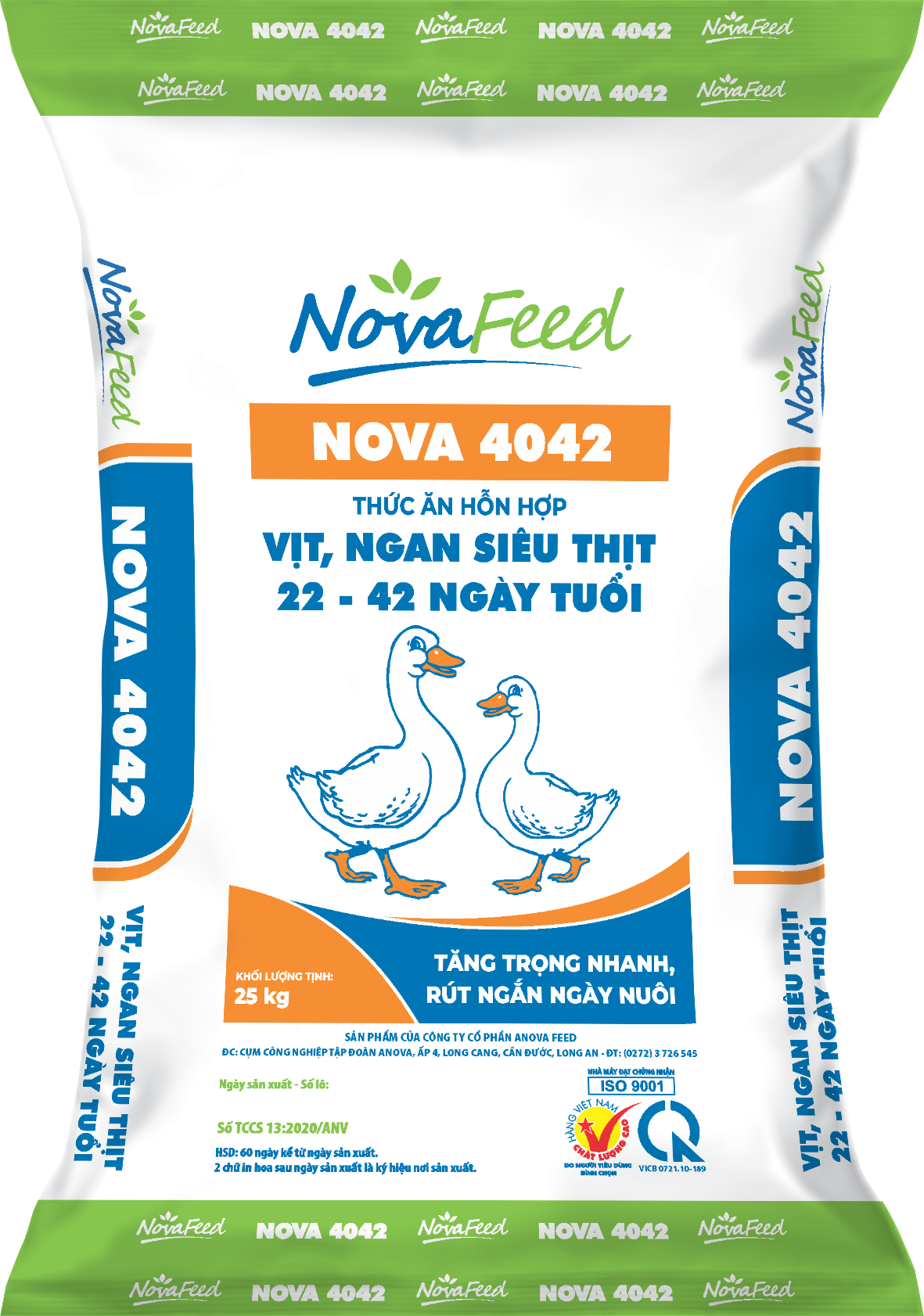 Thức ăn hỗn hợp dành cho vịt ngan siêu thịt từ 22 đến 42 ngày tuổi NOVA 4042