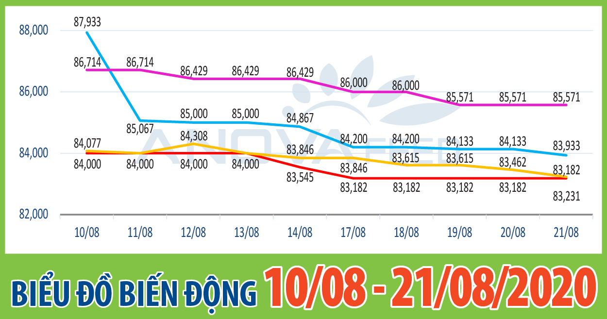 📈ANOVA FEED - BIỂU ĐỒ BIẾN ĐỘNG GIÁ THỊ TRƯỜNG CHĂN NUÔI 2 TUẦN GẦN NHẤT TỪ 10/08 - 21/08/2020📈