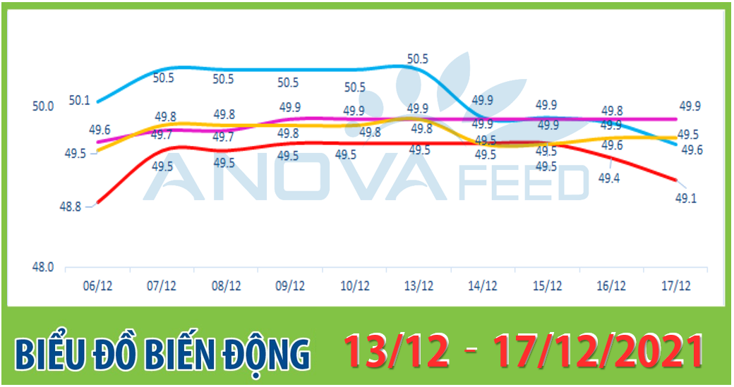 ANOVA FEED - BIỂU ĐỒ BIẾN ĐỘNG GIÁ THỊ TRƯỜNG CHĂN NUÔI 2 TUẦN GẦN NHẤT TỪ 13/12 - 17/12/2021