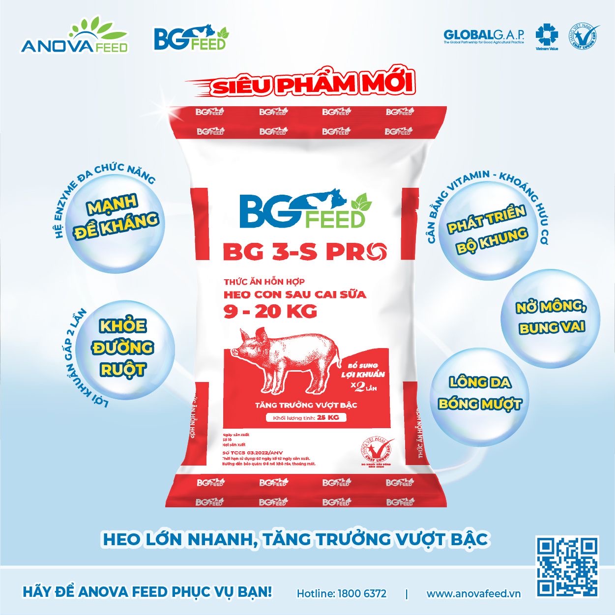 BG 3-S PRO SẢN PHẨM ĐỘT PHÁ MỚI DÀNH CHO HEO CON SAU CAI SỮA 9-20KG