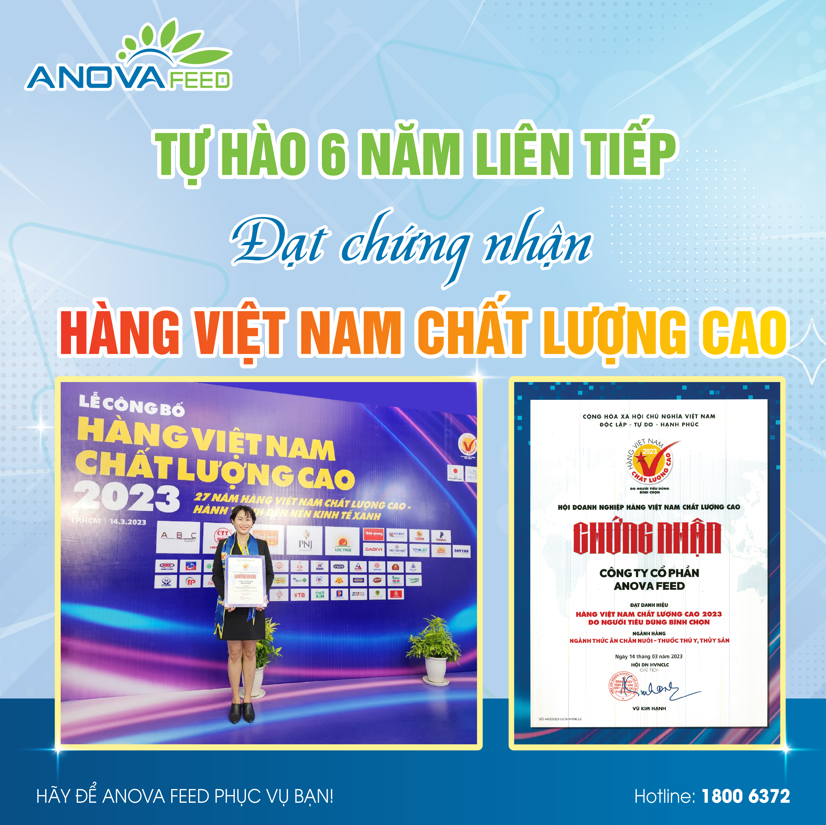 ANOVA FEED - 6 NĂM LIÊN TIẾP ĐẠT CHỨNG NHẬN “HÀNG VIỆT NAM CHẤT LƯỢNG CAO”