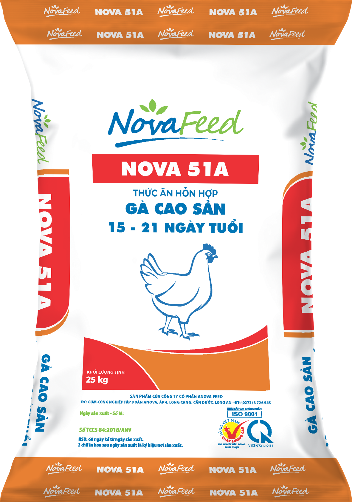 Thức ăn hỗn hợp gà cao sản 15 - 21 ngày tuổi NOVA 51A