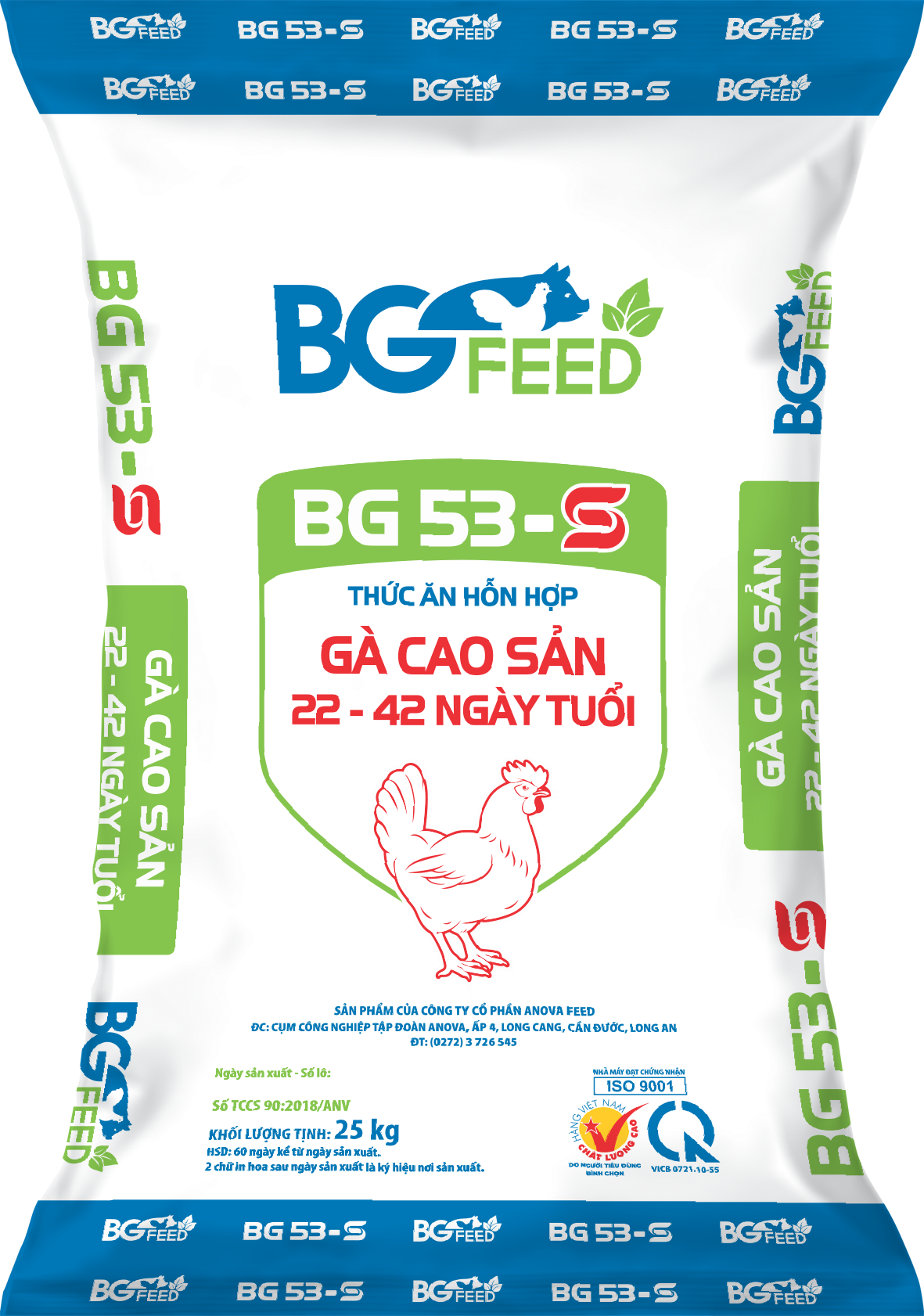 Thức ăn hỗn hợp gà cao sản 22 - 42 ngày tuổi BG53-S